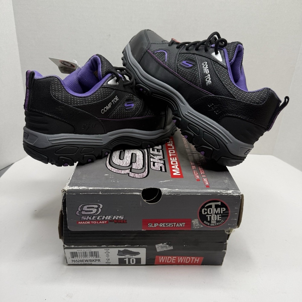 Skechers Work D'Lites SR Tottle Comp Toe Wide Women 10 Black Purple 76528EW/BKPR